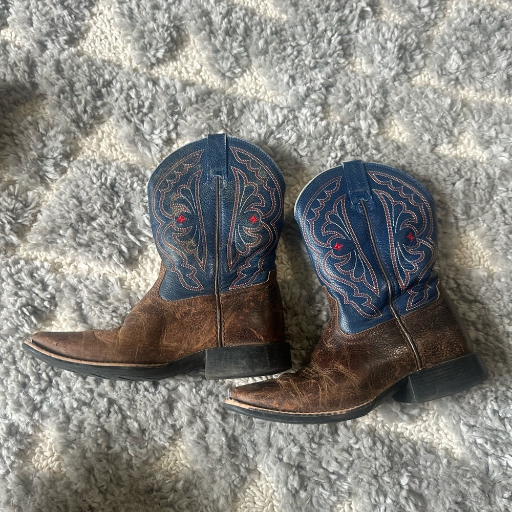Brown and Blue Western Cowboy Boots